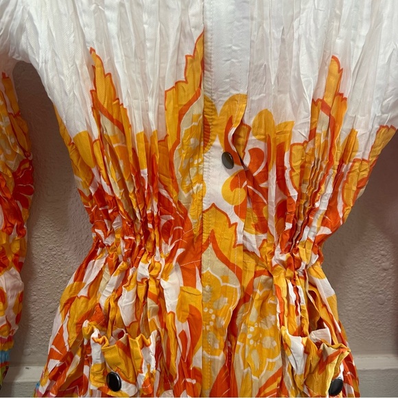 Lindi White and Multi Color Pattern Crinkle Drawstring Waist Jacket Medium - Picture 7 of 11